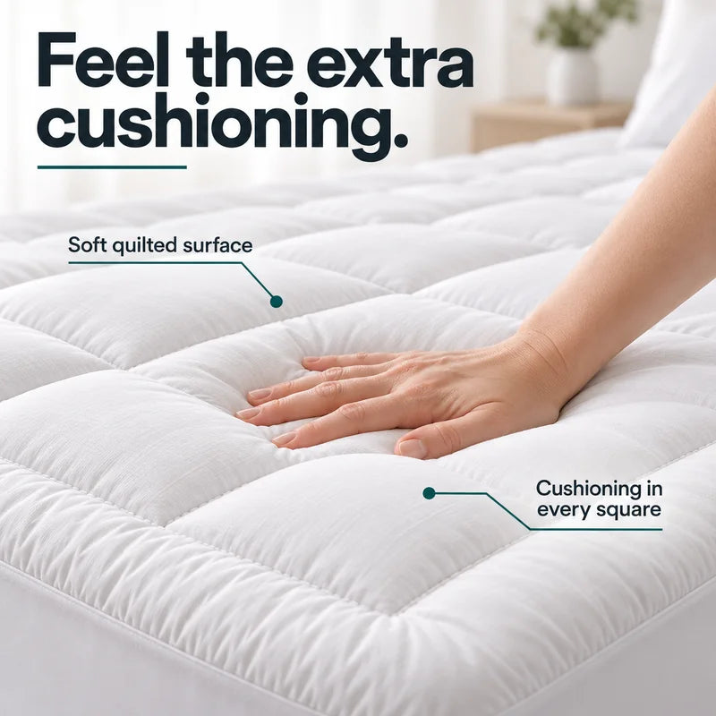 Thick Quilted Mattress Topper - Breathable Fitted Mattress Pad