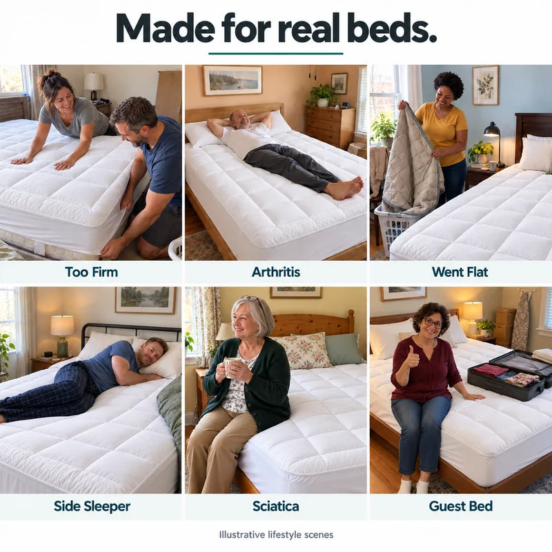 Thick Quilted Mattress Topper - Breathable Fitted Mattress Pad