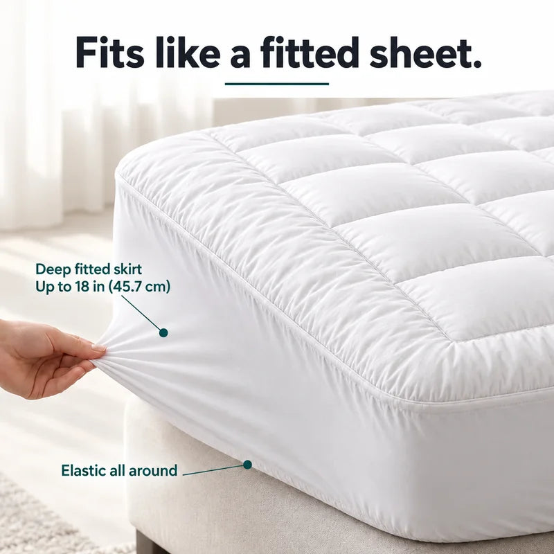 Thick Quilted Mattress Topper - Breathable Fitted Mattress Pad