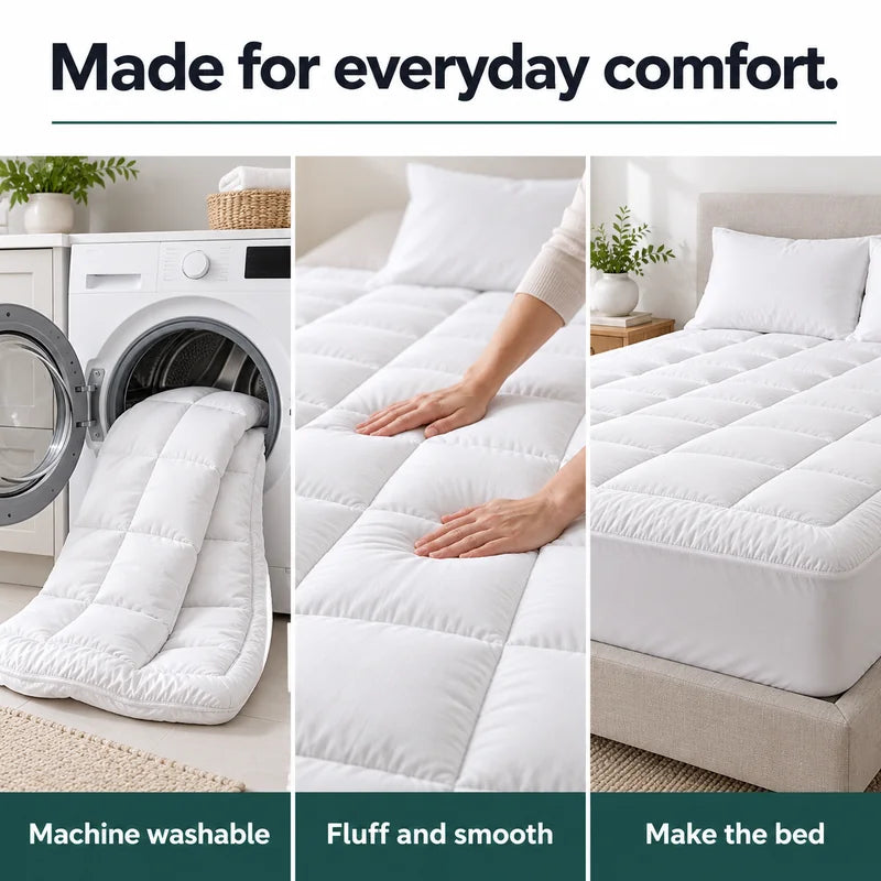 Thick Quilted Mattress Topper - Breathable Fitted Mattress Pad
