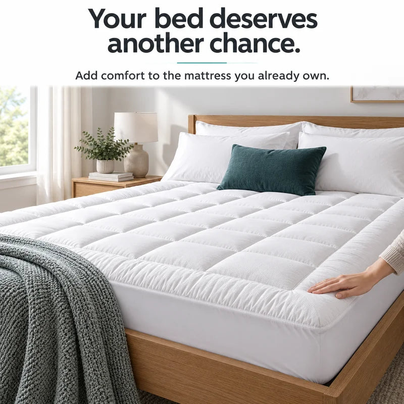 Thick Quilted Mattress Topper - Breathable Fitted Mattress Pad